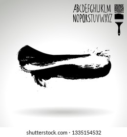 Black brush stroke and handwritten alphabet. Grunge vector abstract hand - painted element. Underline and border design.