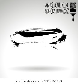 Black brush stroke and handwritten alphabet. Grunge vector abstract hand - painted element. Underline and border design.