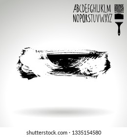 Black brush stroke and handwritten alphabet. Grunge vector abstract hand - painted element. Underline and border design.