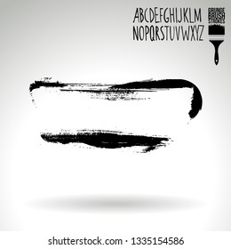 Black brush stroke and handwritten alphabet. Grunge vector abstract hand - painted element. Underline and border design.