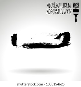 Black brush stroke and handwritten alphabet. Grunge vector abstract hand - painted element. Underline and border design.