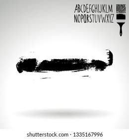 Black brush stroke and handwritten alphabet. Grunge vector abstract hand - painted element. Underline and border design.