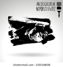 Black brush stroke and handwritten alphabet. Grunge vector abstract hand - painted element. Underline and border design.