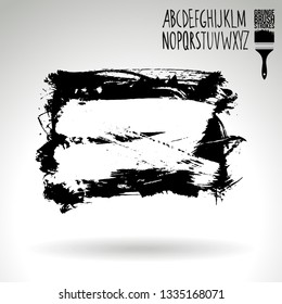 Black brush stroke and handwritten alphabet. Grunge vector abstract hand - painted element. Underline and border design.