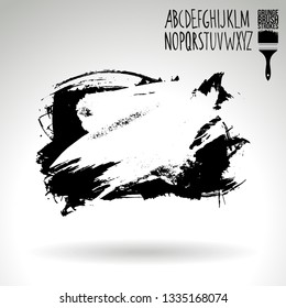 Black brush stroke and handwritten alphabet. Grunge vector abstract hand - painted element. Underline and border design.