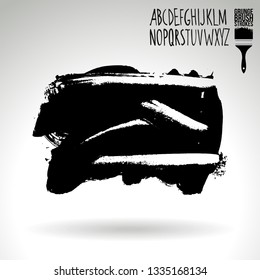 Black brush stroke and handwritten alphabet. Grunge vector abstract hand - painted element. Underline and border design.