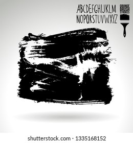 Black brush stroke and handwritten alphabet. Grunge vector abstract hand - painted element. Underline and border design.