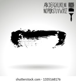 Black brush stroke and handwritten alphabet. Grunge vector abstract hand - painted element. Underline and border design.