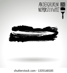Black brush stroke and handwritten alphabet. Grunge vector abstract hand - painted element. Underline and border design.