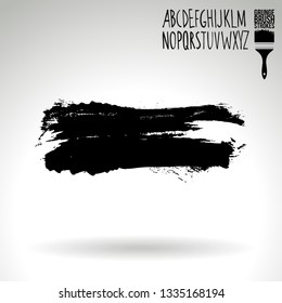 Black brush stroke and handwritten alphabet. Grunge vector abstract hand - painted element. Underline and border design.