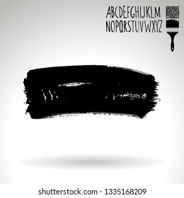 Black brush stroke and handwritten alphabet. Grunge vector abstract hand - painted element. Underline and border design.