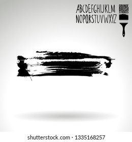 Black brush stroke and handwritten alphabet. Grunge vector abstract hand - painted element. Underline and border design.