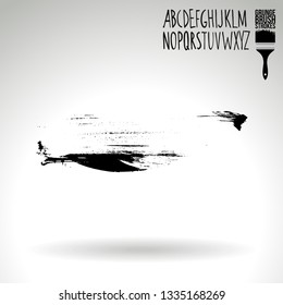Black brush stroke and handwritten alphabet. Grunge vector abstract hand - painted element. Underline and border design.