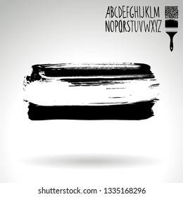 Black brush stroke and handwritten alphabet. Grunge vector abstract hand - painted element. Underline and border design.
