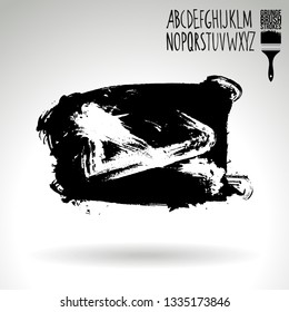 Black brush stroke and handwritten alphabet. Grunge vector abstract hand - painted element. Underline and border design.