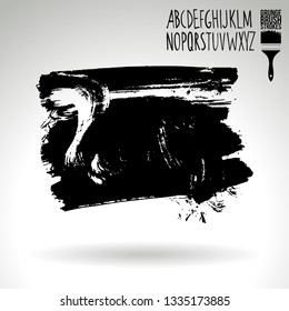 Black brush stroke and handwritten alphabet. Grunge vector abstract hand - painted element. Underline and border design.