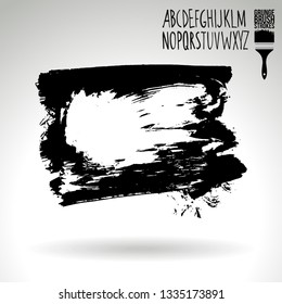 Black brush stroke and handwritten alphabet. Grunge vector abstract hand - painted element. Underline and border design.