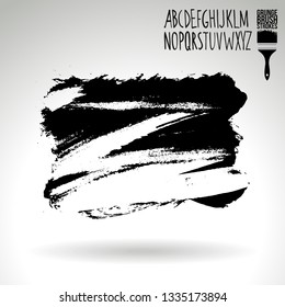 Black brush stroke and handwritten alphabet. Grunge vector abstract hand - painted element. Underline and border design.