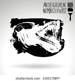 Black brush stroke and handwritten alphabet. Grunge vector abstract hand - painted element. Underline and border design.