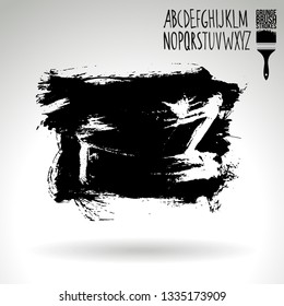 Black brush stroke and handwritten alphabet. Grunge vector abstract hand - painted element. Underline and border design.