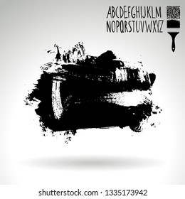Black brush stroke and handwritten alphabet. Grunge vector abstract hand - painted element. Underline and border design.