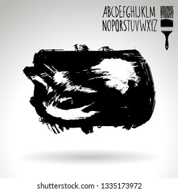 Black brush stroke and handwritten alphabet. Grunge vector abstract hand - painted element. Underline and border design.