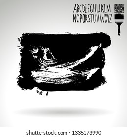 Black brush stroke and handwritten alphabet. Grunge vector abstract hand - painted element. Underline and border design.