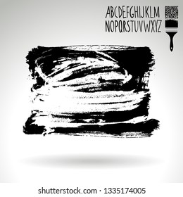Black brush stroke and handwritten alphabet. Grunge vector abstract hand - painted element. Underline and border design.