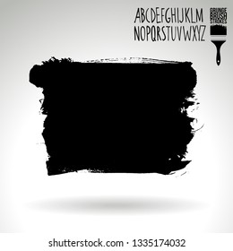 Black brush stroke and handwritten alphabet. Grunge vector abstract hand - painted element. Underline and border design.