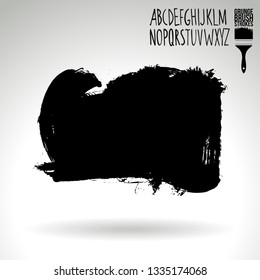 Black brush stroke and handwritten alphabet. Grunge vector abstract hand - painted element. Underline and border design.