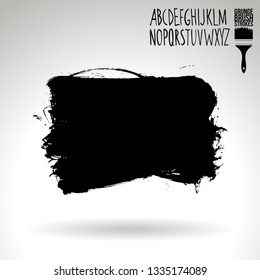 Black brush stroke and handwritten alphabet. Grunge vector abstract hand - painted element. Underline and border design.