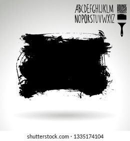 Black brush stroke and handwritten alphabet. Grunge vector abstract hand - painted element. Underline and border design.