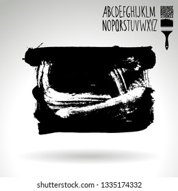 Black brush stroke and handwritten alphabet. Grunge vector abstract hand - painted element. Underline and border design.