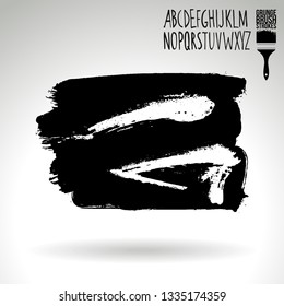Black brush stroke and handwritten alphabet. Grunge vector abstract hand - painted element. Underline and border design.