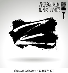 Black brush stroke and handwritten alphabet. Grunge vector abstract hand - painted element. Underline and border design.