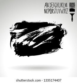 Black brush stroke and handwritten alphabet. Grunge vector abstract hand - painted element. Underline and border design.
