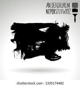 Black brush stroke and handwritten alphabet. Grunge vector abstract hand - painted element. Underline and border design.