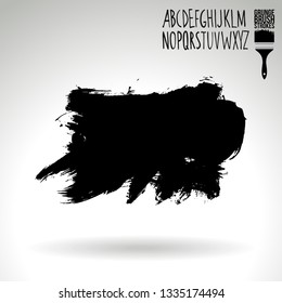 Black brush stroke and handwritten alphabet. Grunge vector abstract hand - painted element. Underline and border design.
