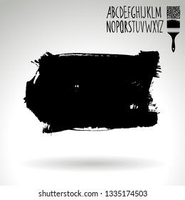Black brush stroke and handwritten alphabet. Grunge vector abstract hand - painted element. Underline and border design.