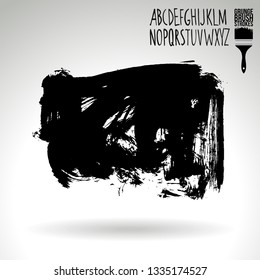 Black brush stroke and handwritten alphabet. Grunge vector abstract hand - painted element. Underline and border design.