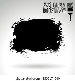 Black brush stroke and handwritten alphabet. Grunge vector abstract hand - painted element. Underline and border design.