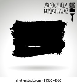 Black brush stroke and handwritten alphabet. Grunge vector abstract hand - painted element. Underline and border design.