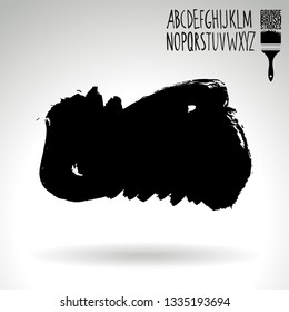 Black brush stroke and handwritten alphabet. Grunge vector abstract hand - painted element. Underline and border design.