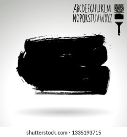 Black brush stroke and handwritten alphabet. Grunge vector abstract hand - painted element. Underline and border design.
