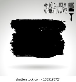 Black brush stroke and handwritten alphabet. Grunge vector abstract hand - painted element. Underline and border design.