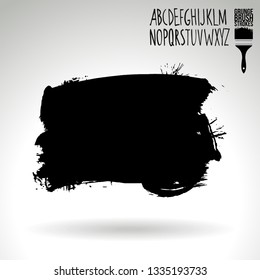 Black brush stroke and handwritten alphabet. Grunge vector abstract hand - painted element. Underline and border design.