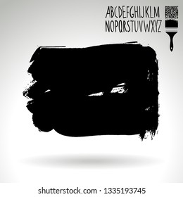 Black brush stroke and handwritten alphabet. Grunge vector abstract hand - painted element. Underline and border design.