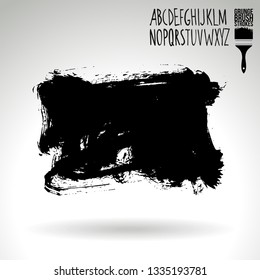 Black brush stroke and handwritten alphabet. Grunge vector abstract hand - painted element. Underline and border design.
