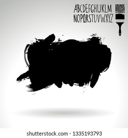 Black brush stroke and handwritten alphabet. Grunge vector abstract hand - painted element. Underline and border design.