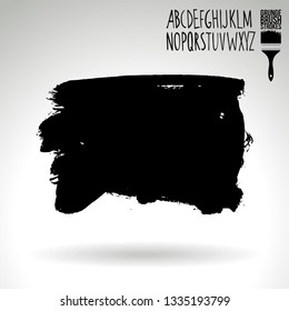 Black brush stroke and handwritten alphabet. Grunge vector abstract hand - painted element. Underline and border design.